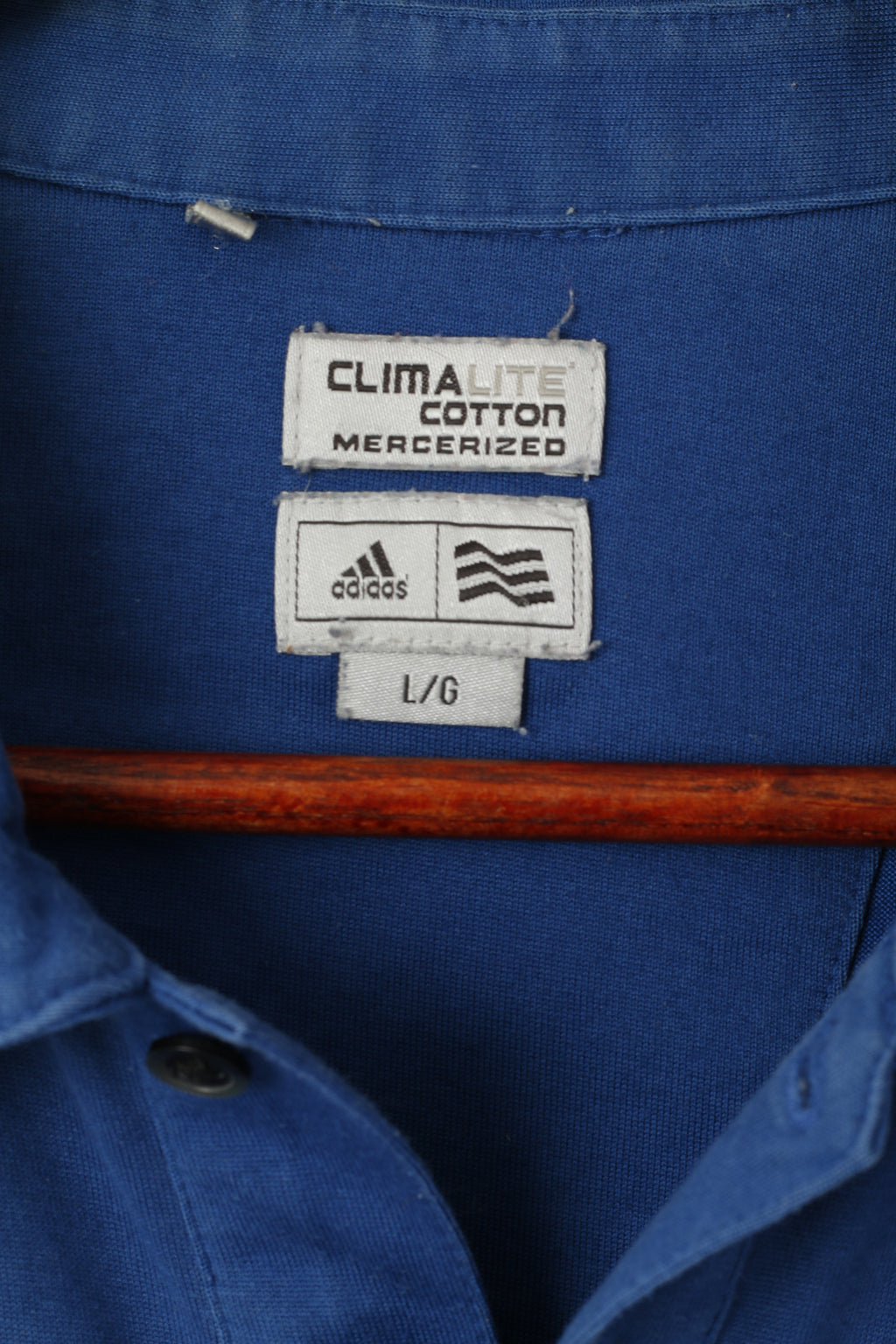 Adidas Men L Polo Shirt Blue Indygo Cotton Mercerized Plain Classic Clima Top