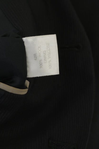 Alessandro Uomo 42 Blazer Giacca vintage monopetto monopetto in lana blu scuro a righe