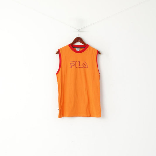 Fila Homme 50 M Chemise Orange Coton Vintage Logo Ras Du Cou Haut Sans Manches