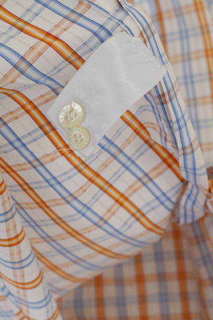 Camicia casual da uomo Lacoste 44 L Top a maniche lunghe in cotone a quadri blu arancione