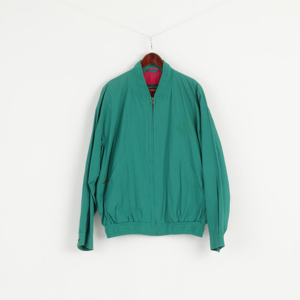 Lyle &amp; Scott Men 44 54 L Veste Bomber en coton vert avec fermeture éclair complète et haut léger