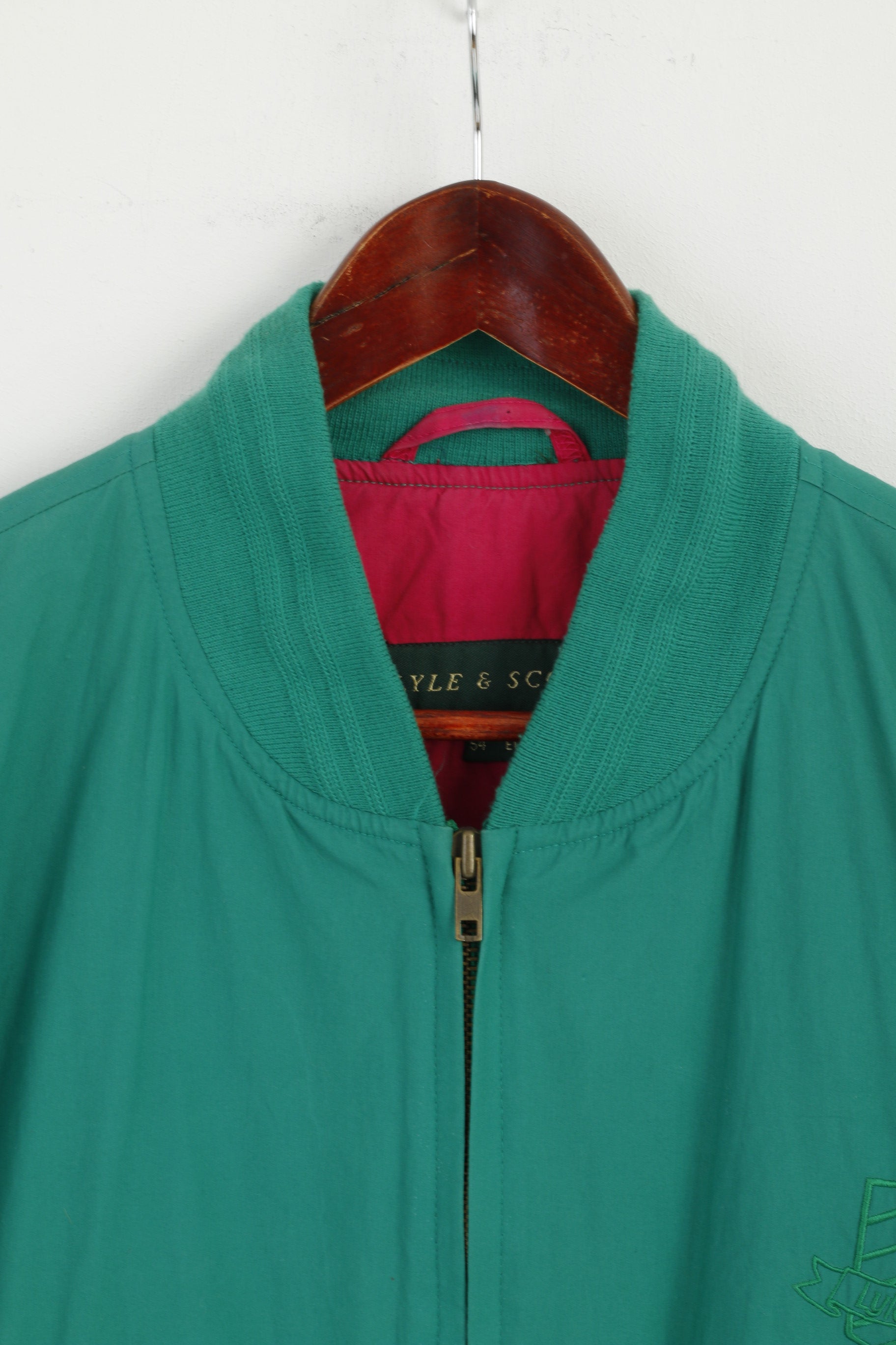 Lyle &amp; Scott Men 44 54 L Veste Bomber en coton vert avec fermeture éclair complète et haut léger