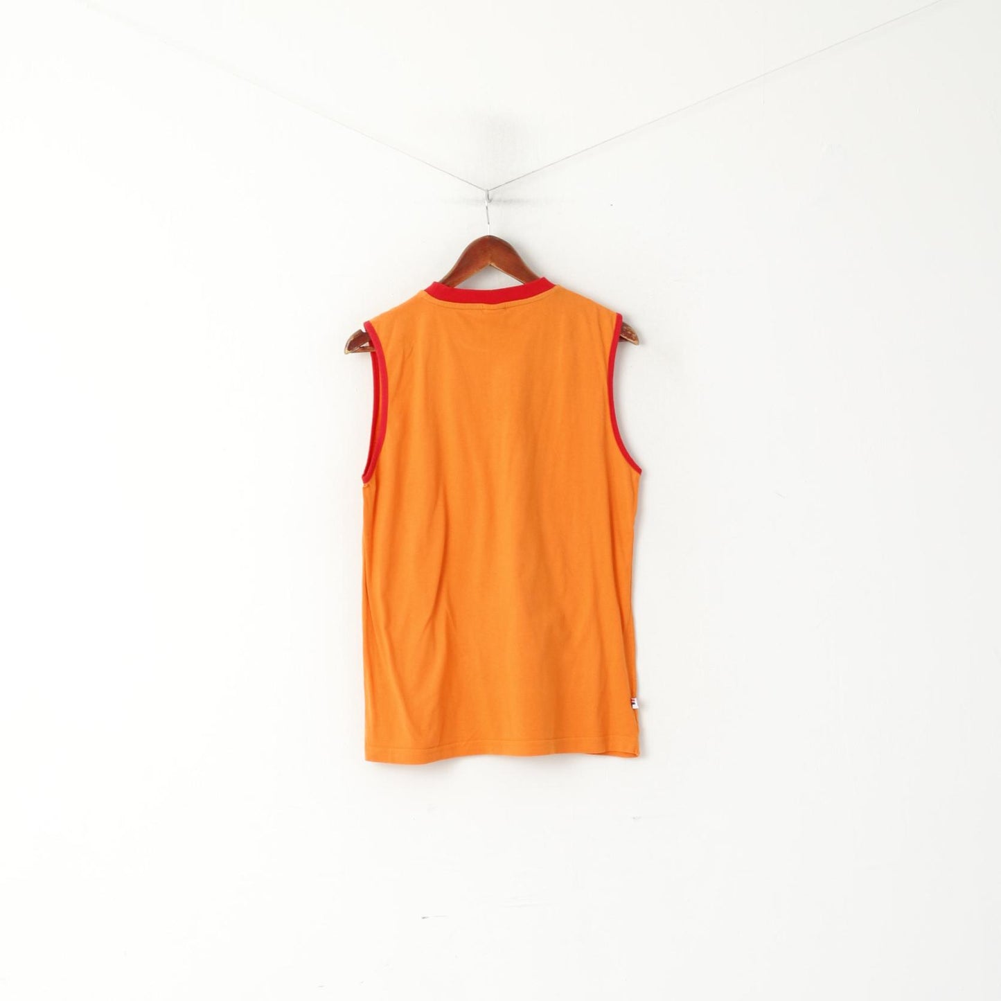 Fila Men 50 M Shirt Orange Cotton Vintage Logo Crew Neck Sleeveless Top