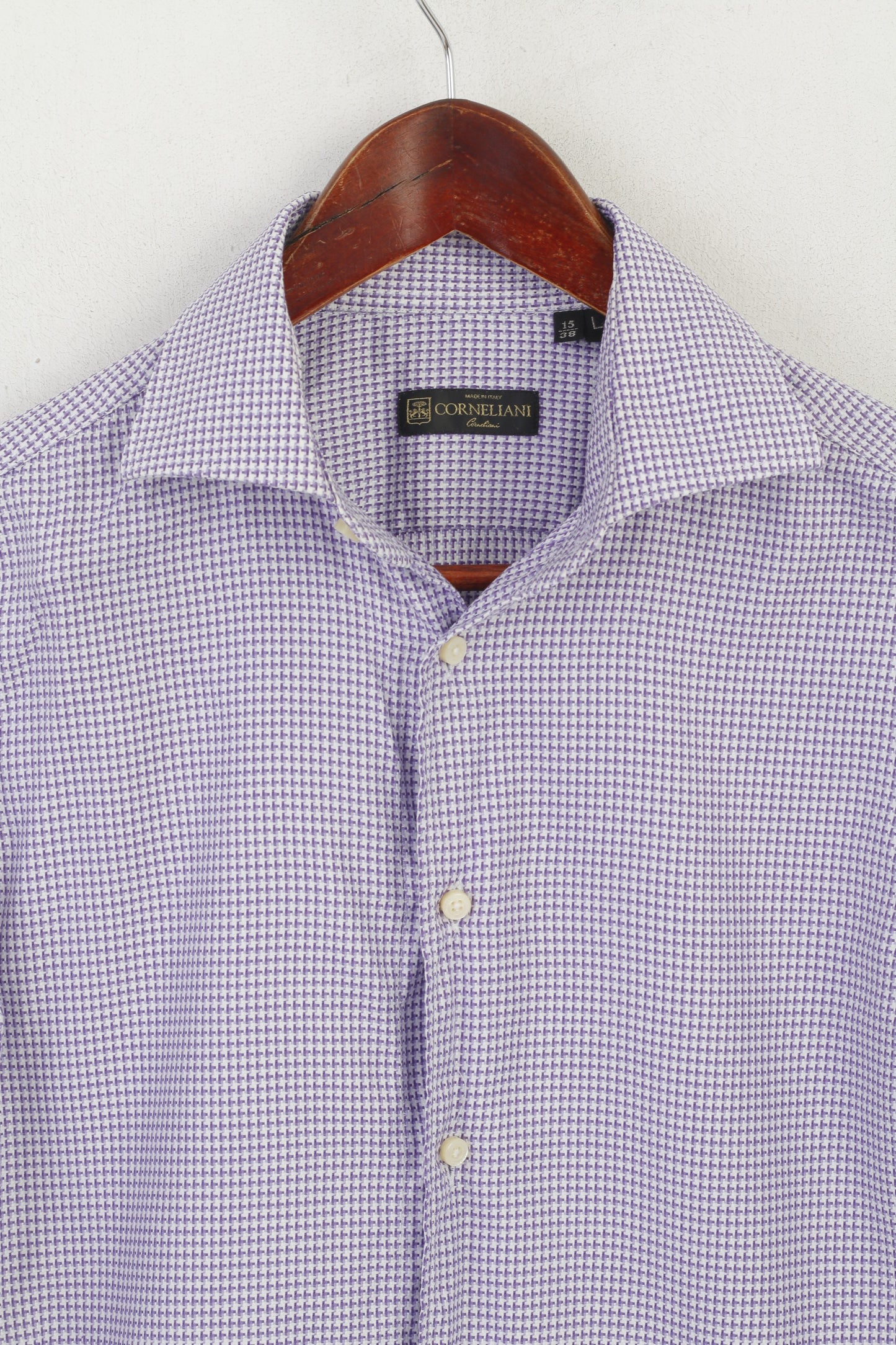 Corneliani Men 15 38 L Casual Shirt Purple Cotton Made in Italy Slim Fit Top