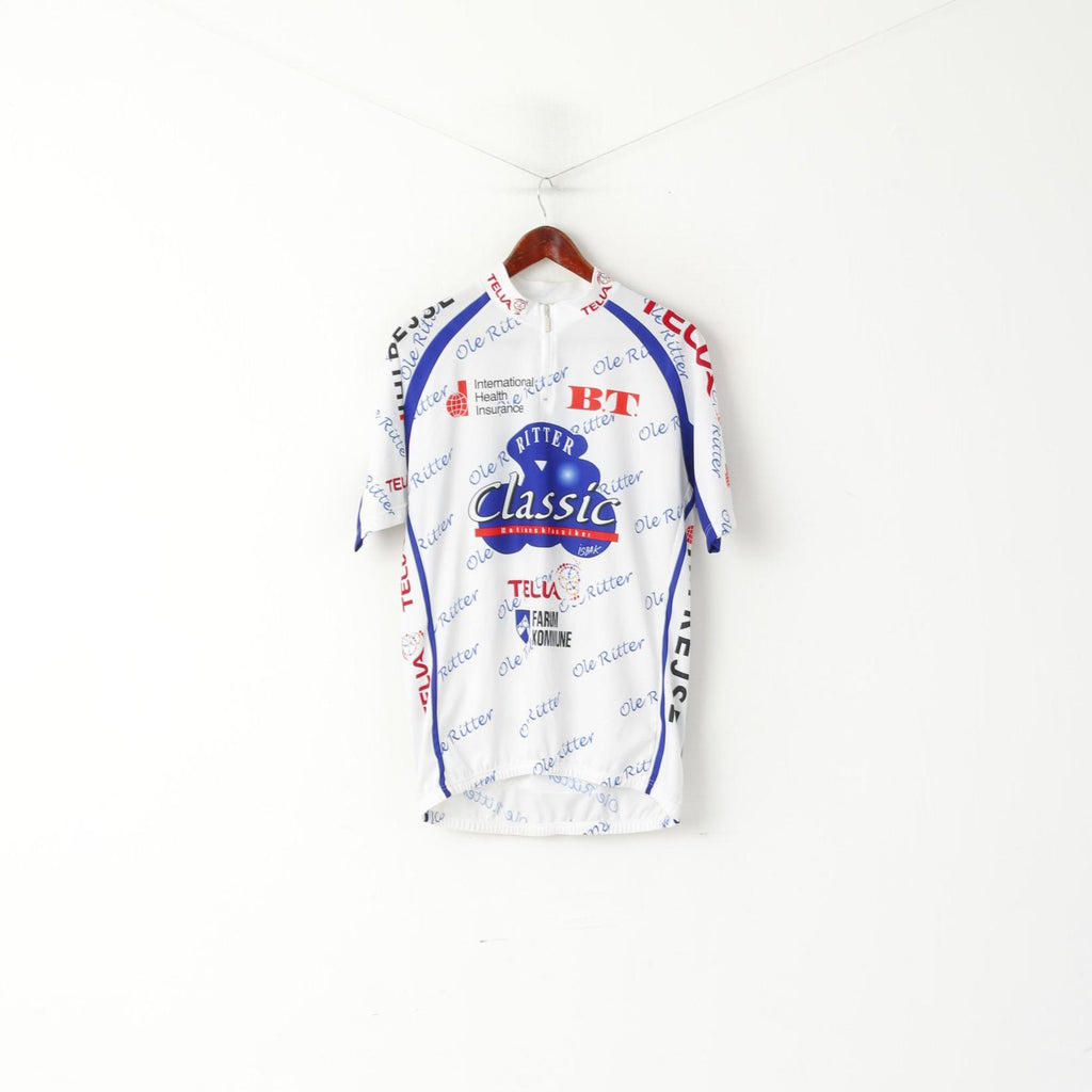 Nalini Men L Cycling Shirt White Vintage Zip Neck Bike Jersey Short Sleeve Top