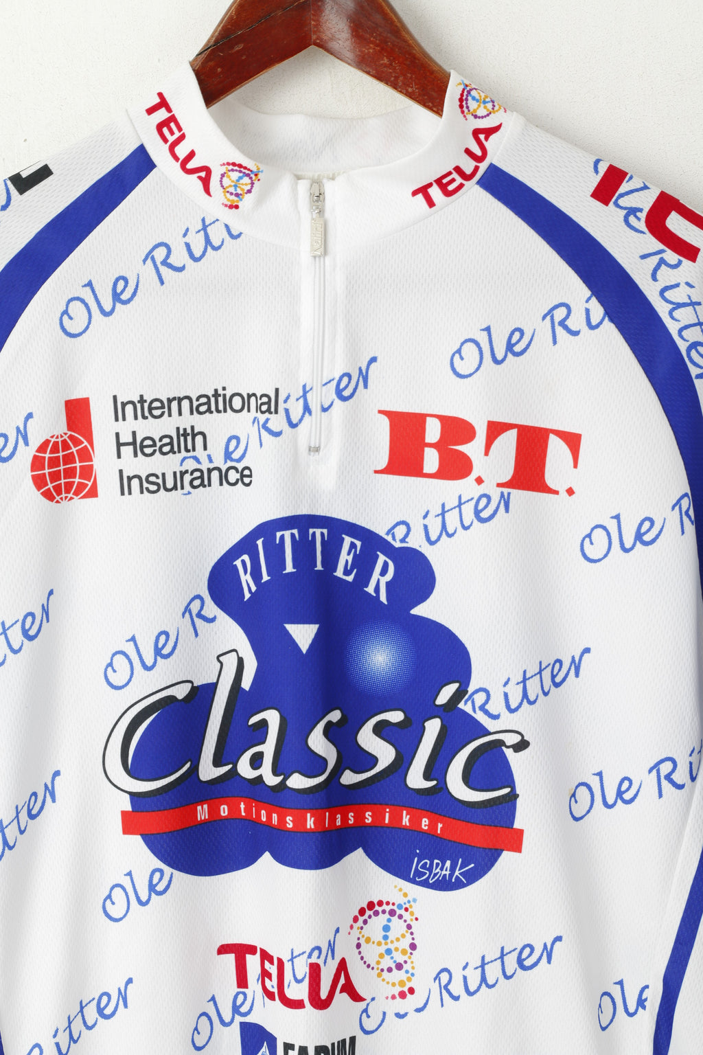 Nalini Men L Cycling Shirt White Vintage Zip Neck Bike Jersey Short Sleeve Top