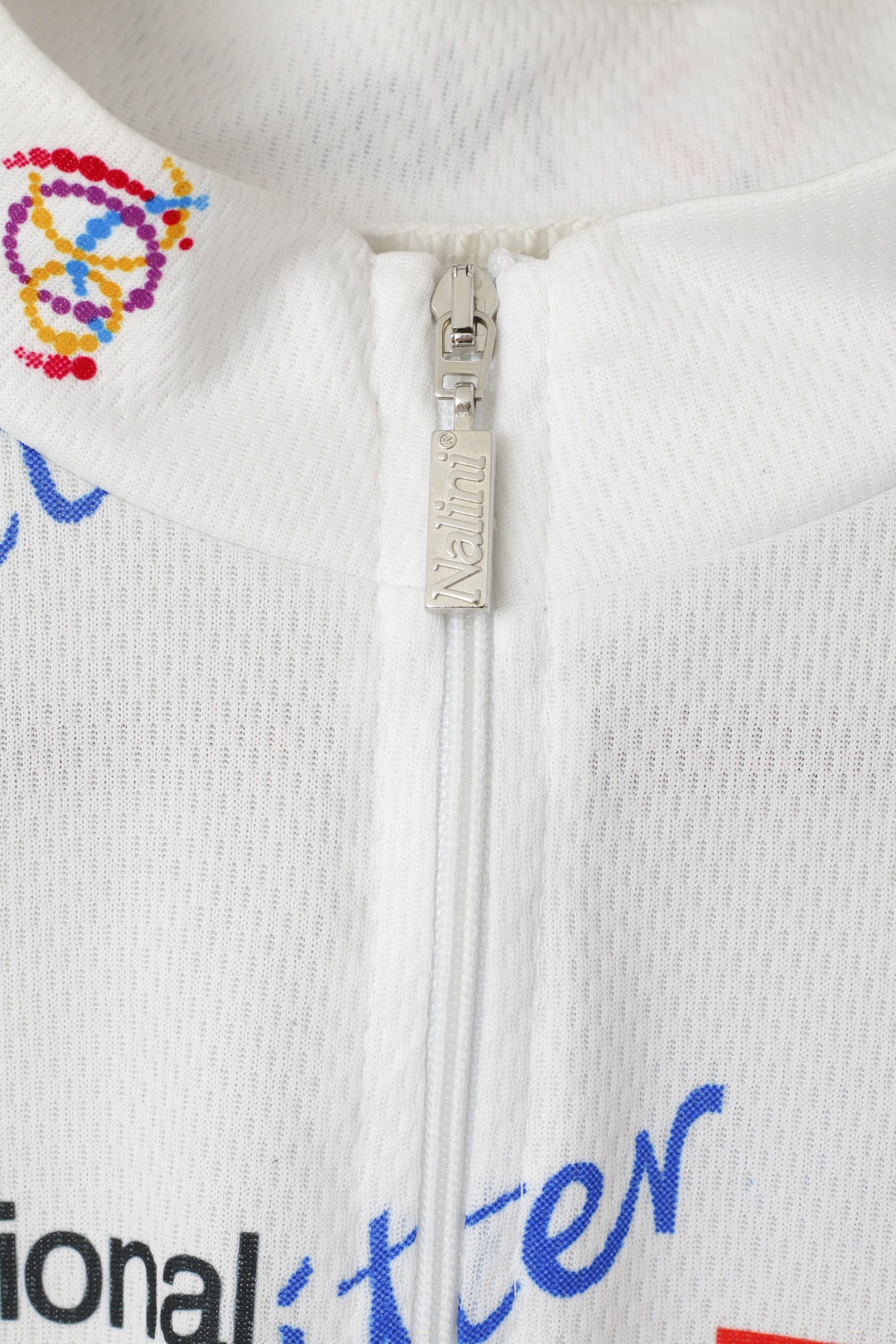 Nalini Men L Cycling Shirt White Vintage Zip Neck Bike Jersey Short Sleeve Top