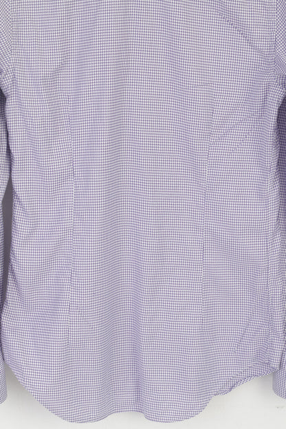 Corneliani Men 15 38 L Casual Shirt Purple Cotton Made in Italy Slim Fit Top