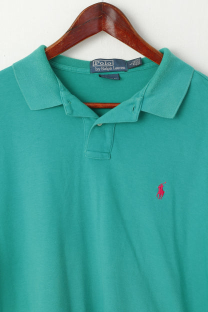 Polo By Ralph Lauren Men L Polo Shirt Green Cotton Custom Fit Short Sleeve Top