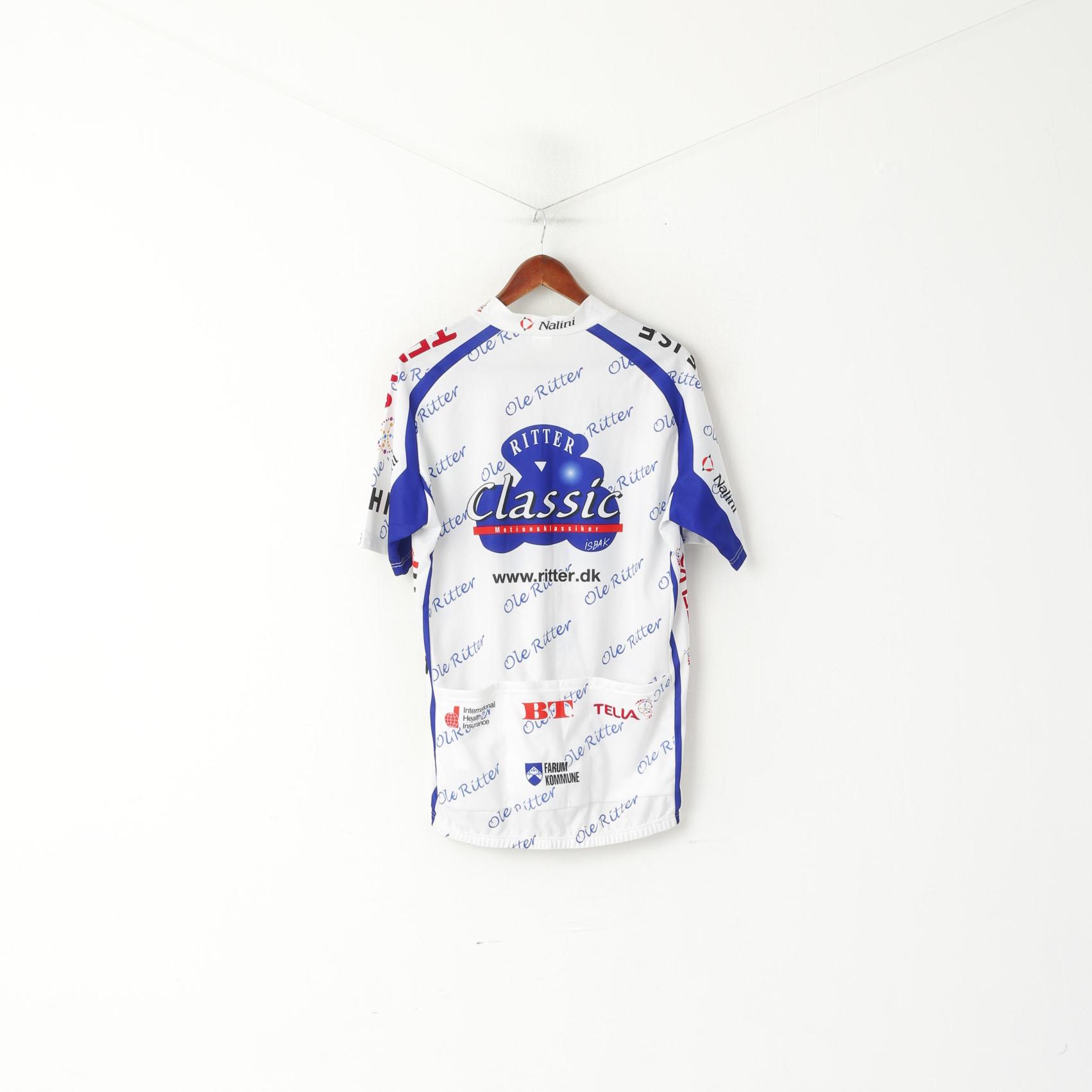 Nalini Men L Cycling Shirt White Vintage Zip Neck Bike Jersey Short Sleeve Top