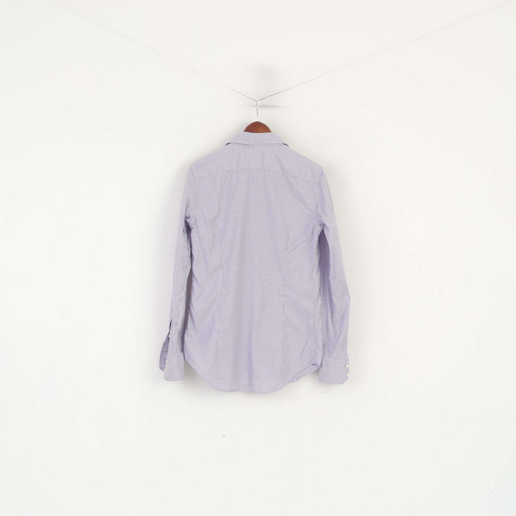 Corneliani Men 15 38 L Casual Shirt Purple Cotton Made in Italy Slim Fit Top