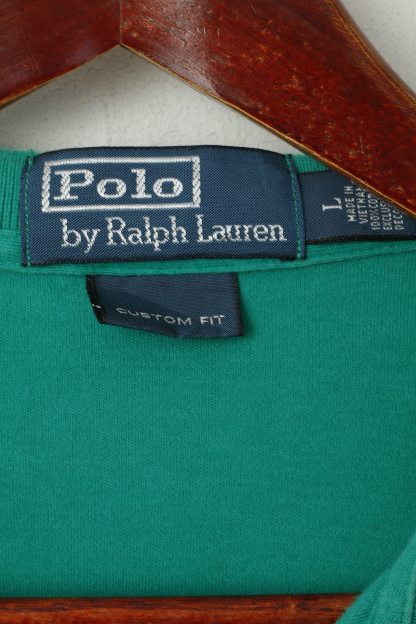 Polo By Ralph Lauren Men L Polo Shirt Green Cotton Custom Fit Short Sleeve Top