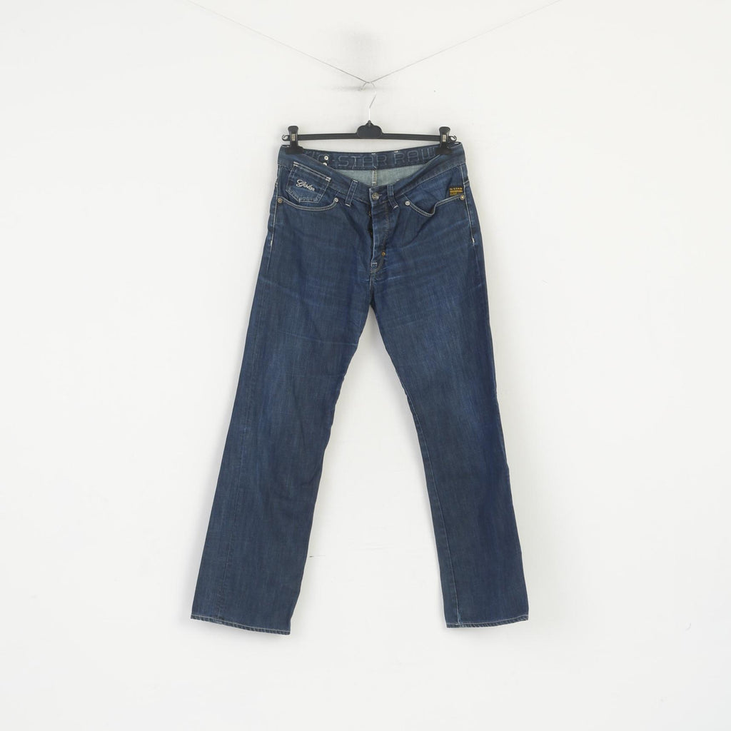 G-Star Raw Men 34 Trousers Denim Jeans Navy Cotton Coder Straight Pants
