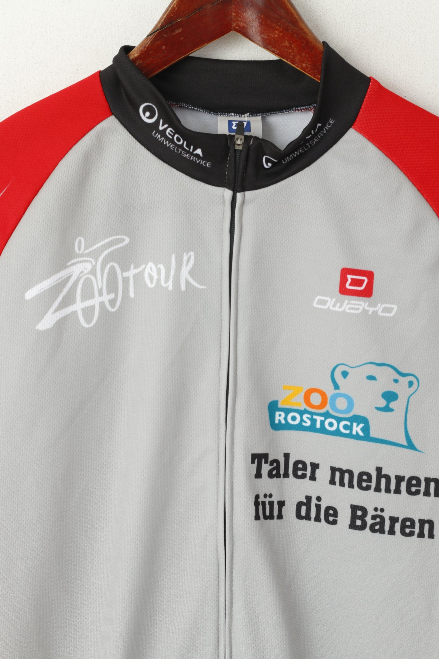 Owayo Men L Cycling Shirt Grey Zip Neck Germany Sportswear Bike Jersey Top