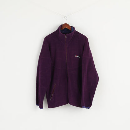 Berghaus Mens L Fleece Top Violet Full Zipper Vintage 90s Outdoor Sweatshirt