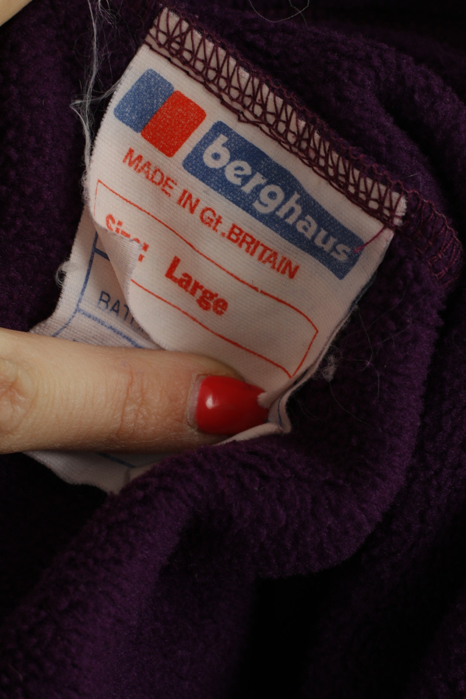 Berghaus Mens L Fleece Top Violet Full Zipper Vintage 90s Outdoor Sweatshirt