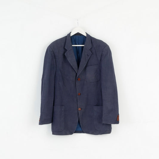 Atelier Torino By Konen Munchen Giacca da uomo 54 Blazer Navy Vintage 100% lino Robert Old Jacket