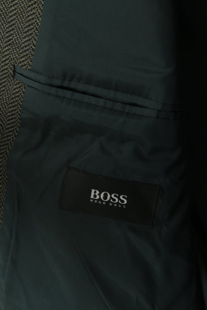 Hugo Boss Hommes 40 50 Blazer Gris Vert Laine Super 100 HERR Veste Simple Boutonnage
