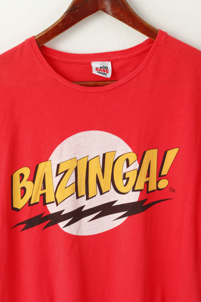 George The Big Bang Theory Men L T- Shirt Red Cotton Graphic Bazinga Crew Neck Top