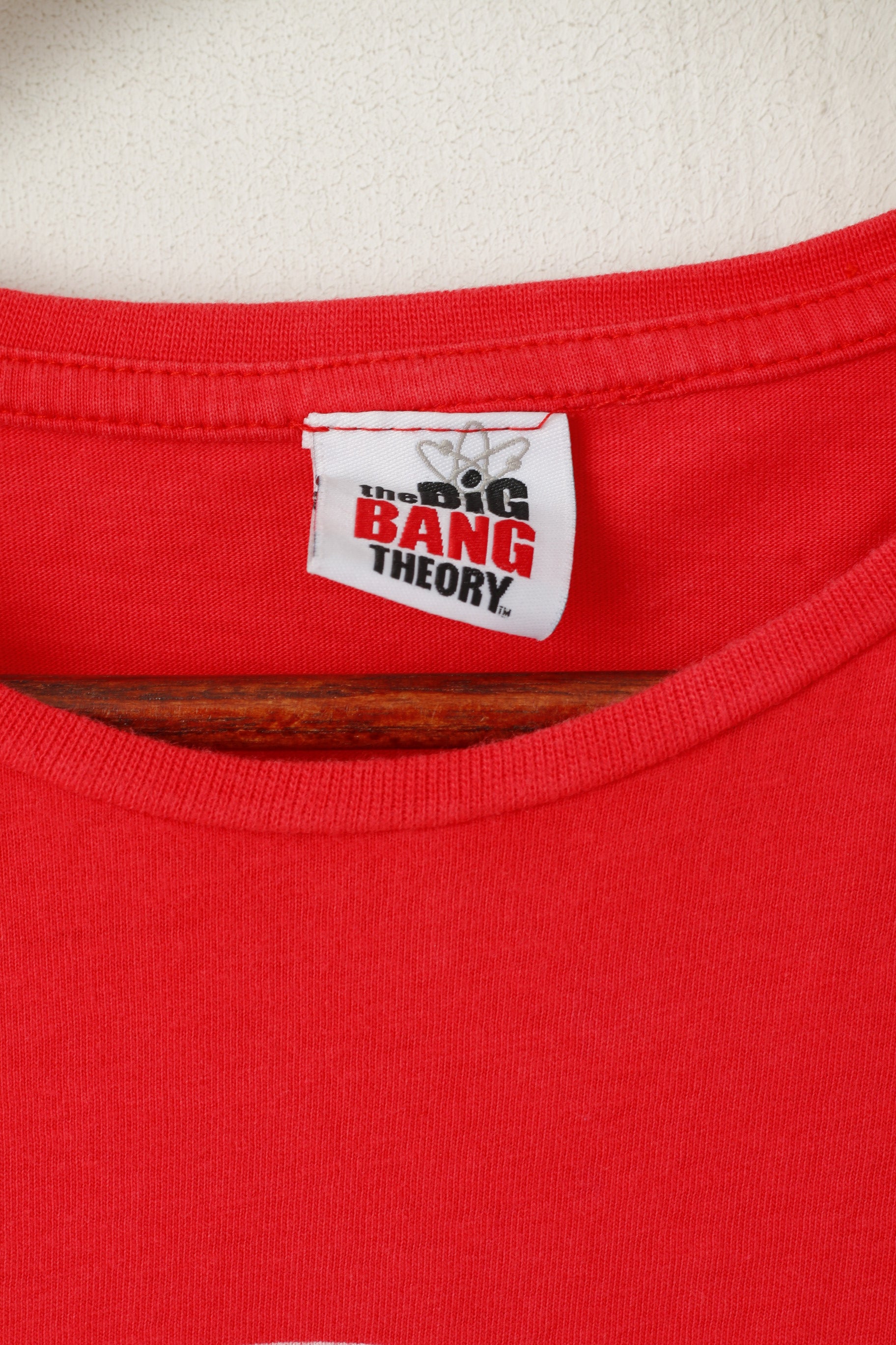 George The Big Bang Theory Men L T- Shirt Red Cotton Graphic Bazinga Crew Neck Top