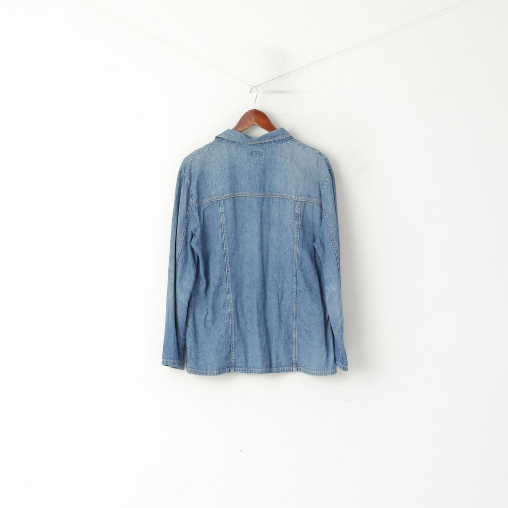 PAS Women M Denim Blazer Blue Jeans Denim Vintage Cotton Jacket Top