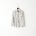 GANT Men M Casual Shirt Beige Rayé 80's Two Ply Popeline Dress Fit Haut à manches longues