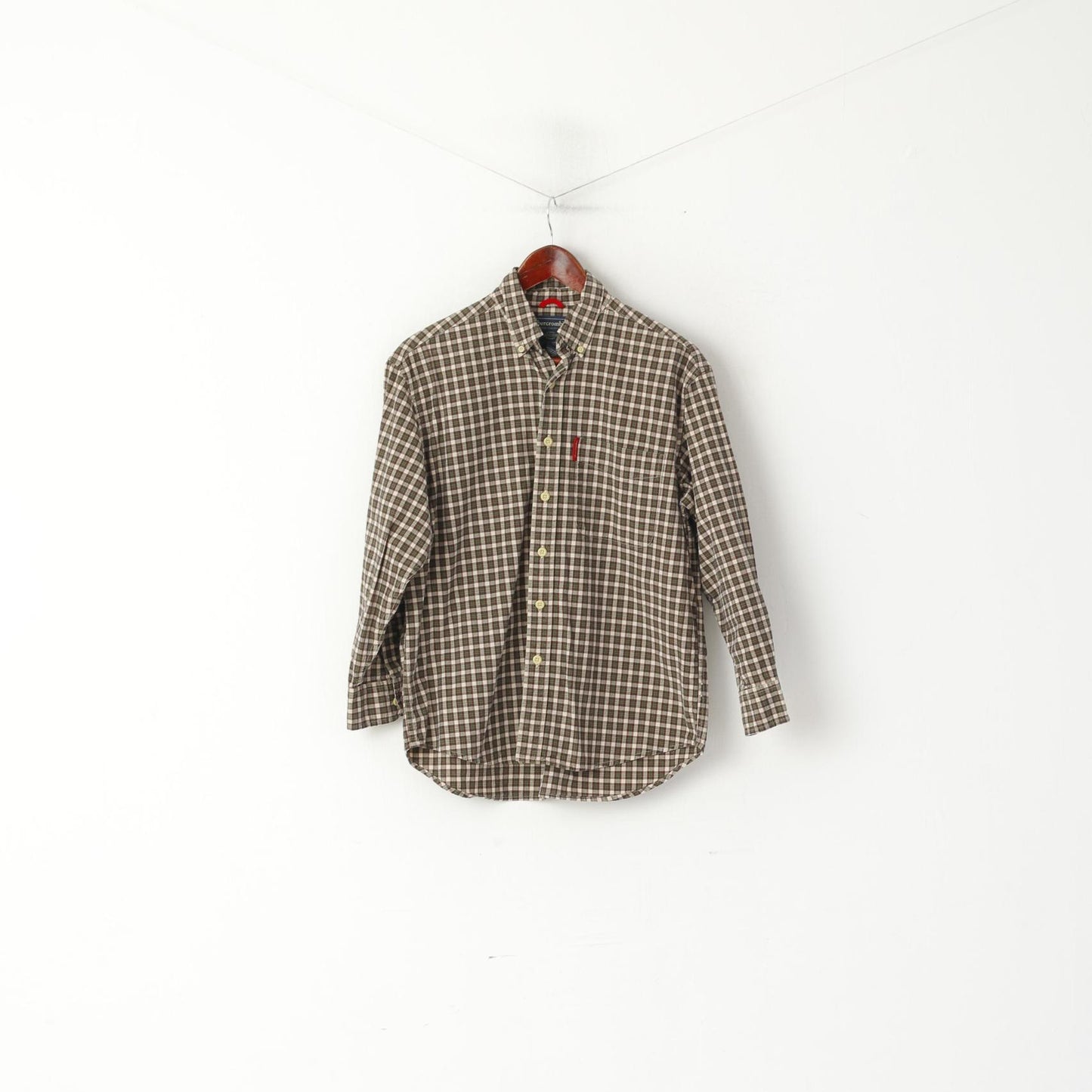 Abercrombie Boys L 10-12 Age Casual Shirt Brown Green Cotton Checkered Long Sleeve