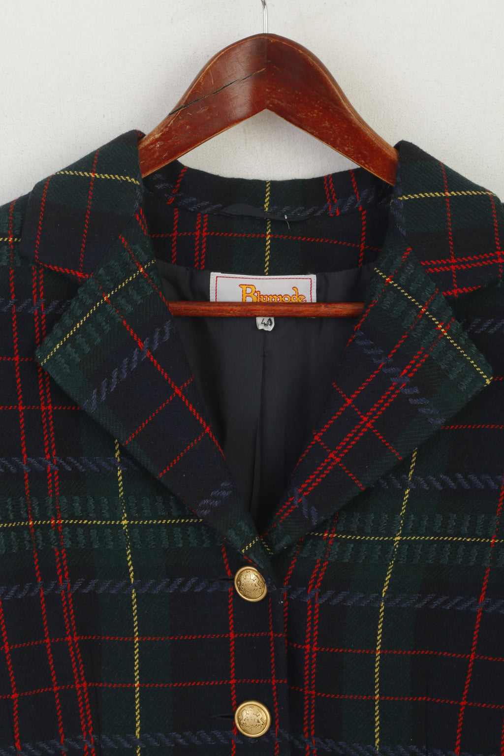 Blumode Giacca Donna 40 M Giacca Vintage Lana Verde Check Bottoni Oro Made in Italy