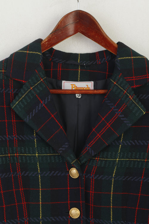 Blumode Femme 40 M Blazer Vintage Laine Vert Carreaux Boutons Dorés Fabriqué en Italie Veste