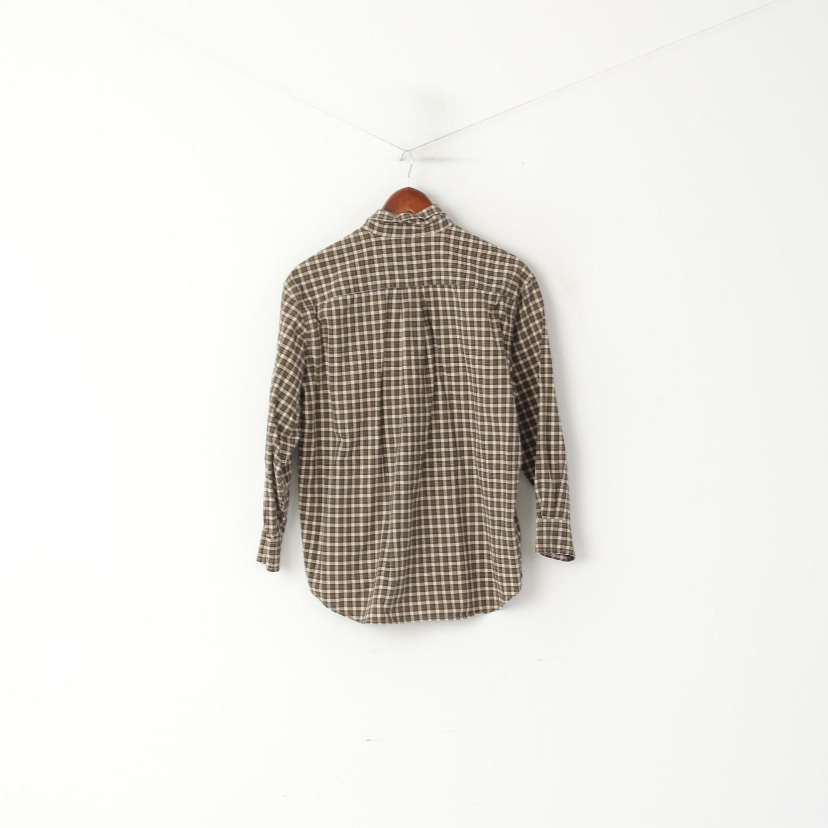 Abercrombie Boys L 10-12 Age Casual Shirt Brown Green Cotton Checkered Long Sleeve