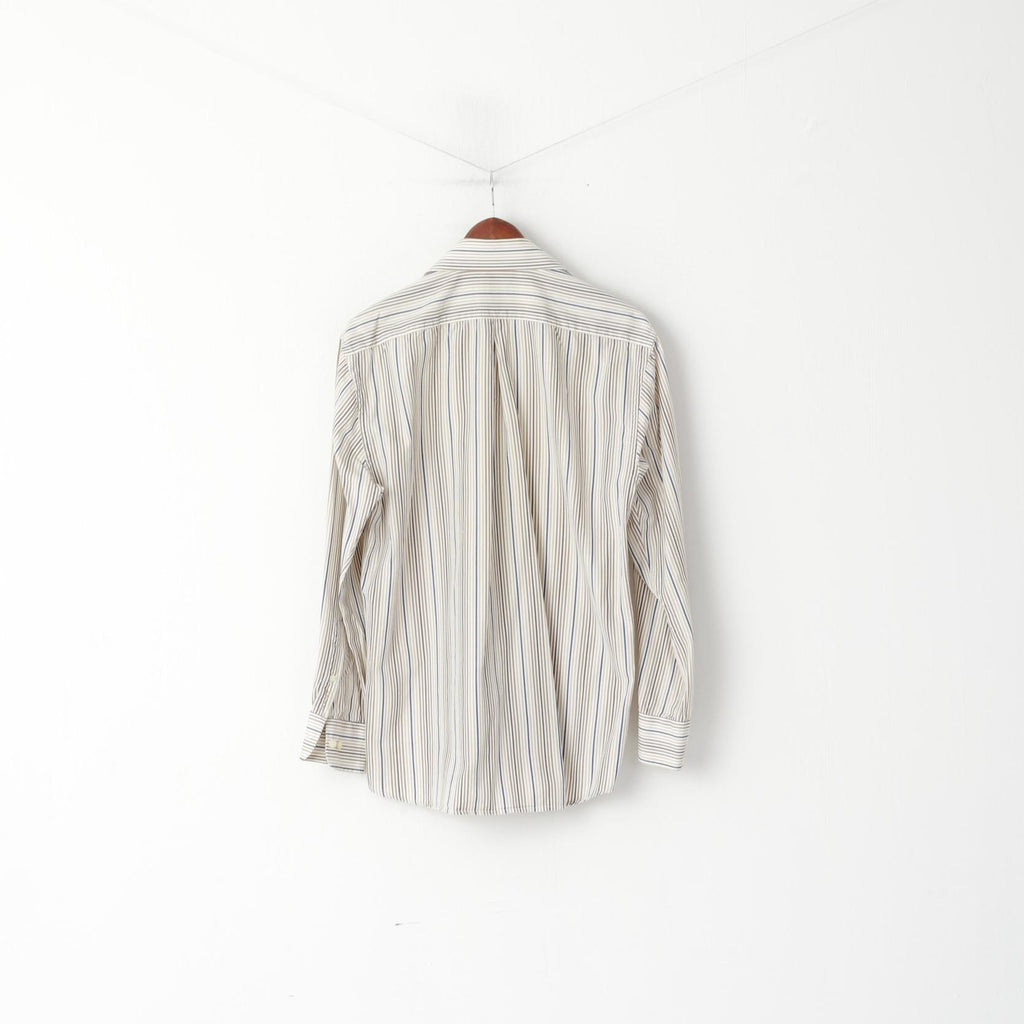 GANT Men M Casual Shirt Beige Striped 80's Two Ply Poplin Dress Fit Long Sleeve Top