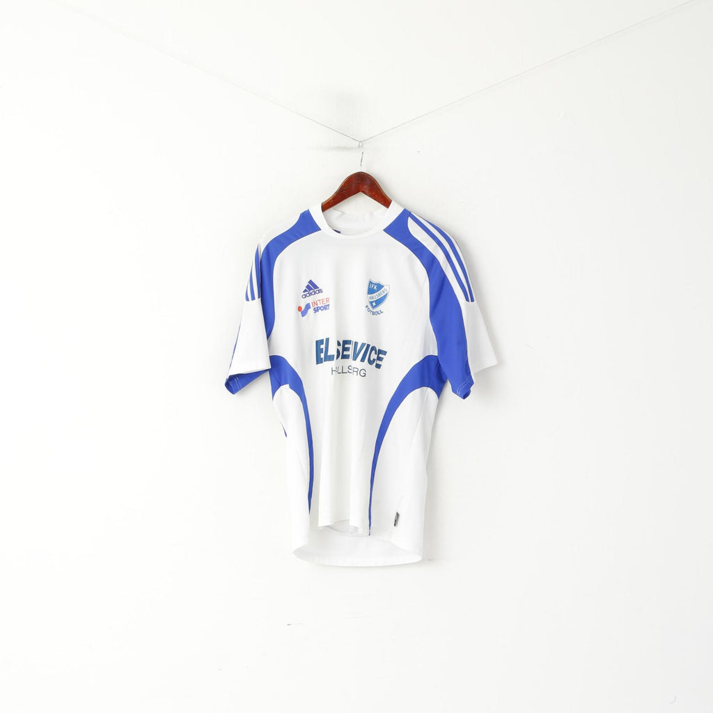 Adidas IFK Hallsberg Uomo L Maglia Bianca Vintage Calcio Sportswear Jersey Top