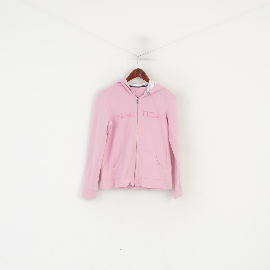 Felpa Nautica da donna M. Top sportivo con cerniera intera in cotone elasticizzato con cappuccio rosa