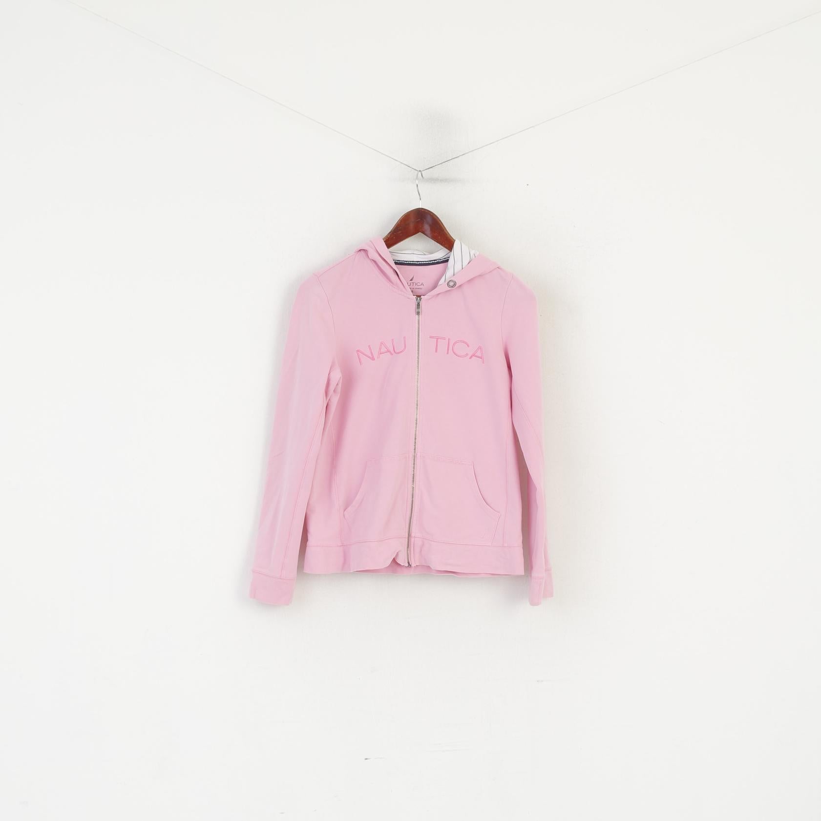 Felpa Nautica da donna M. Top sportivo con cerniera intera in cotone elasticizzato con cappuccio rosa