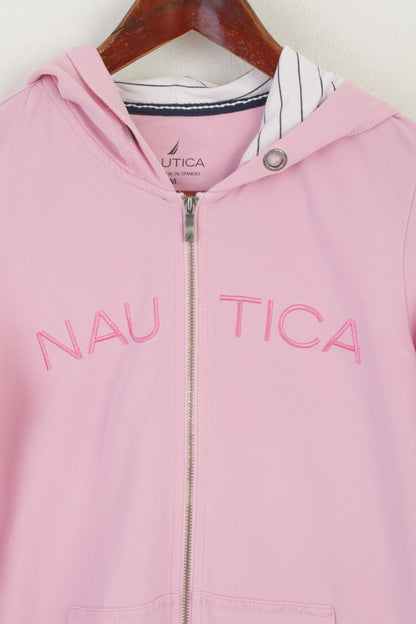 Nautica Women M Sweatshirt Rose Coton Stretch À Capuche Full Zipp Sport Top