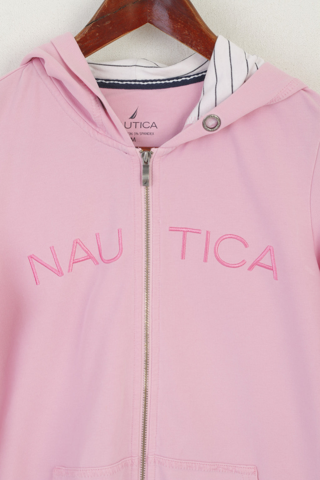 Felpa Nautica da donna M. Top sportivo con cerniera intera in cotone elasticizzato con cappuccio rosa