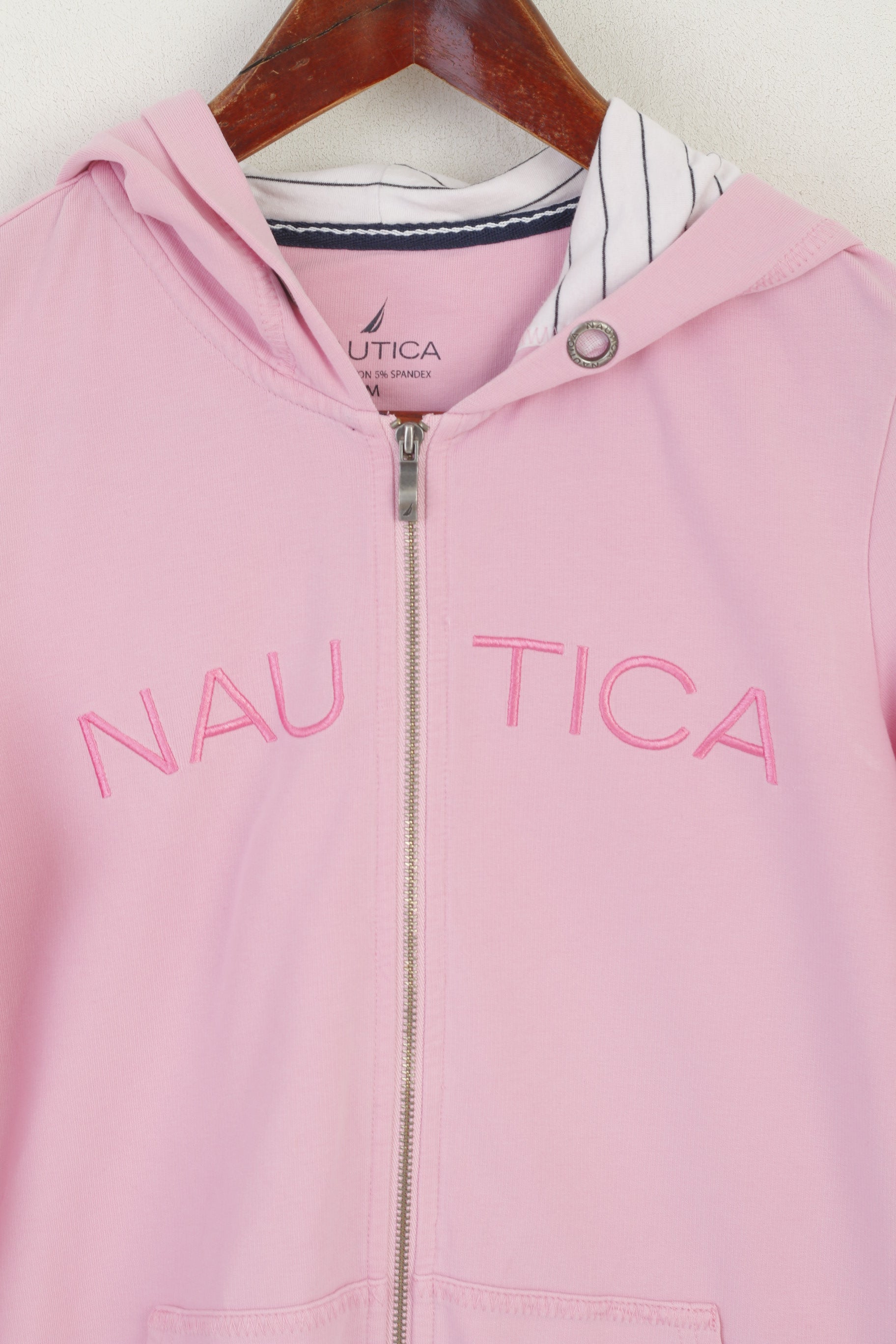 Felpa Nautica da donna M. Top sportivo con cerniera intera in cotone elasticizzato con cappuccio rosa