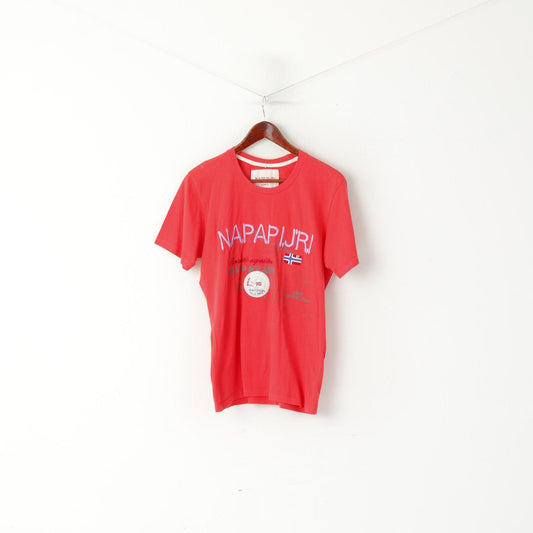 Napapijri Geographic Women L T-Shirt Rouge Logo Brodé Haut de Sport