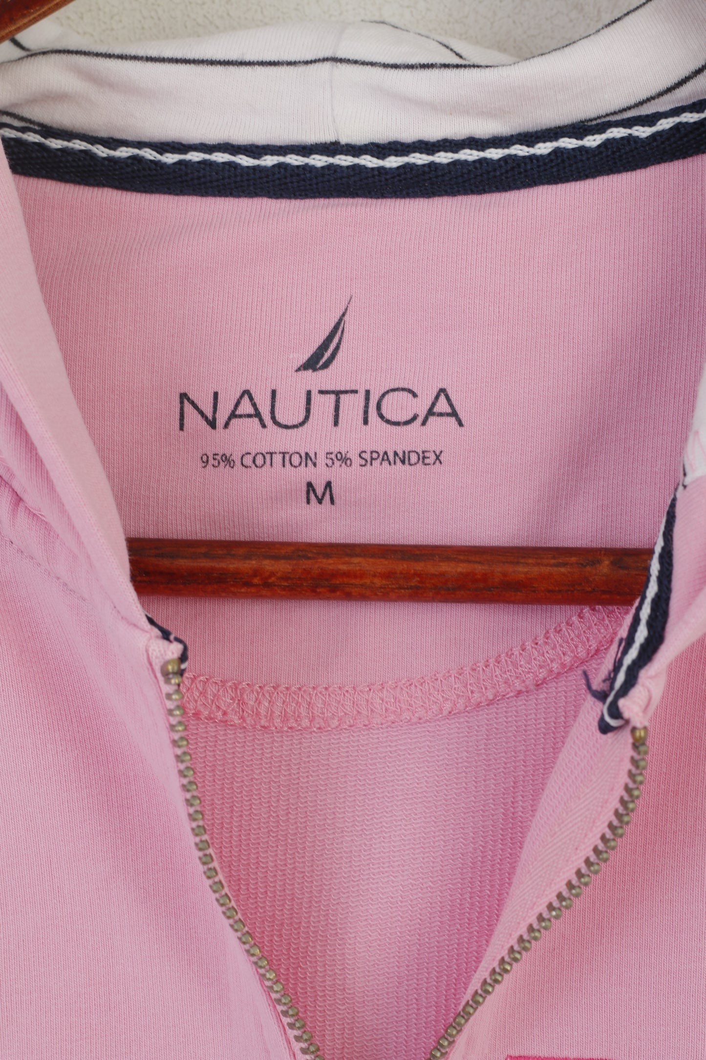 Nautica Women M Sweatshirt Pink Cotton Stretch Hooded Full Zipp Sport Top