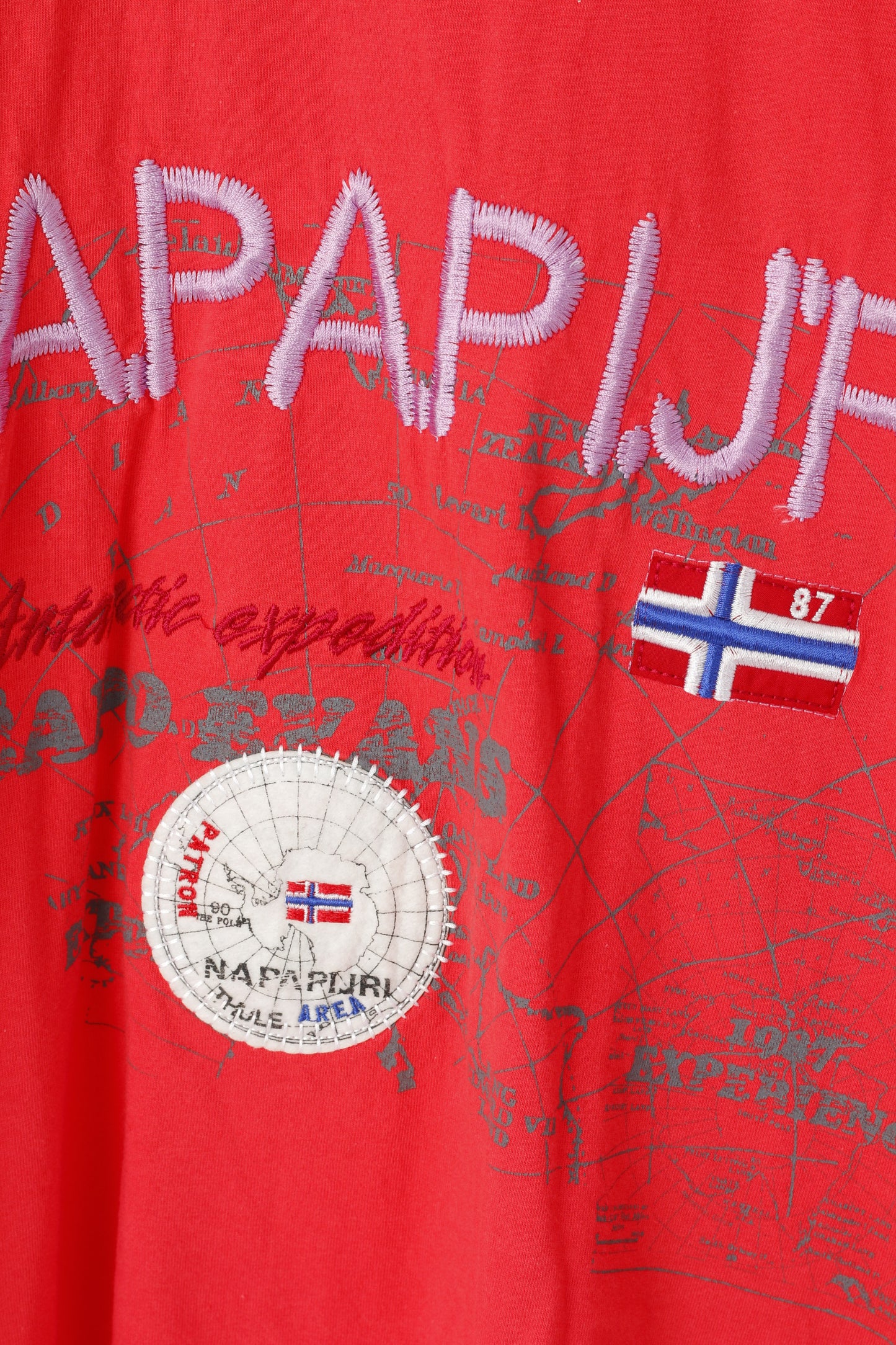 Napapijri Geographic Women L T- Shirt Red Embroided Logo Sport Top