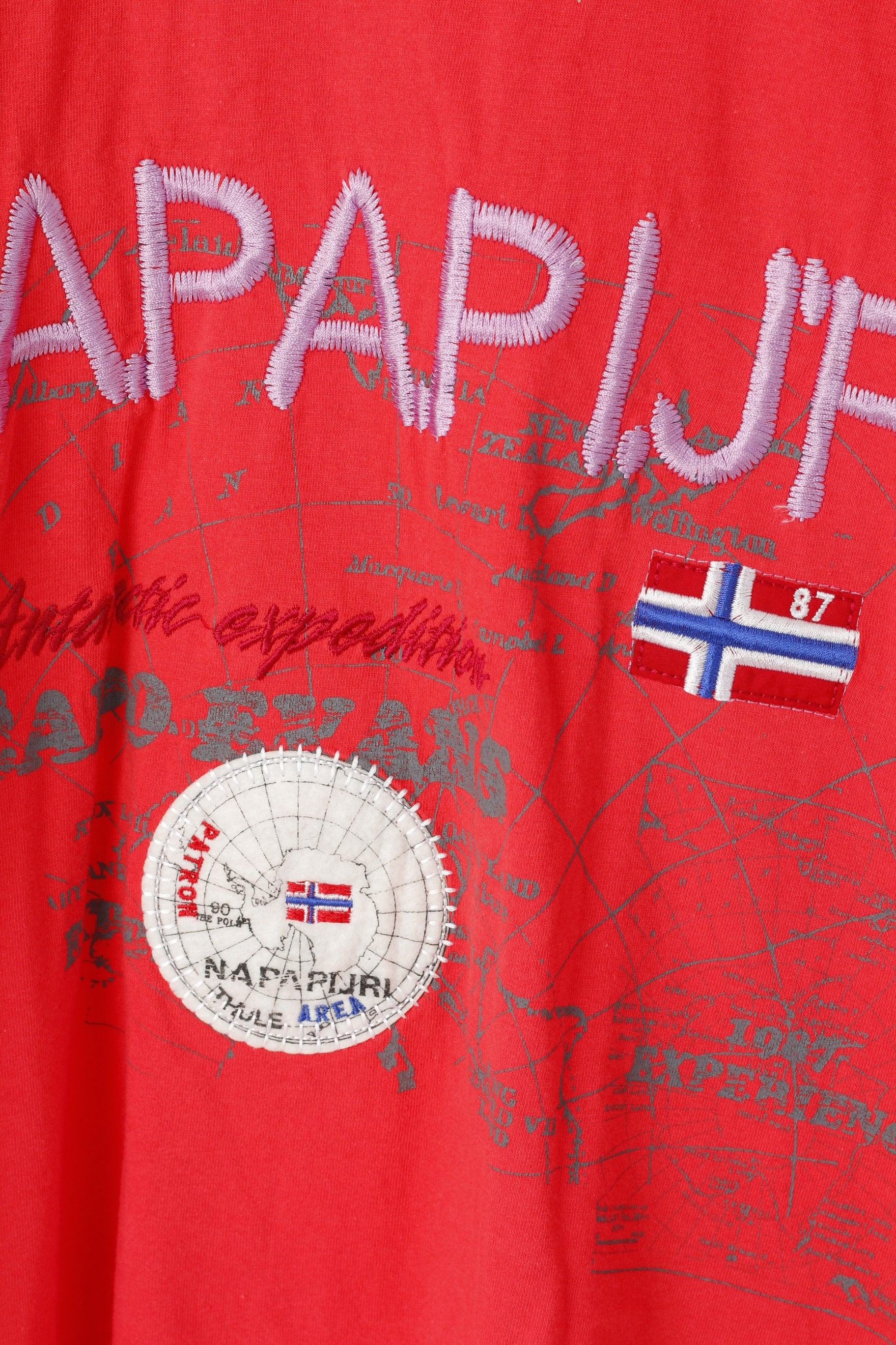 Napapijri Geographic Women L T-Shirt Rouge Logo Brodé Haut de Sport