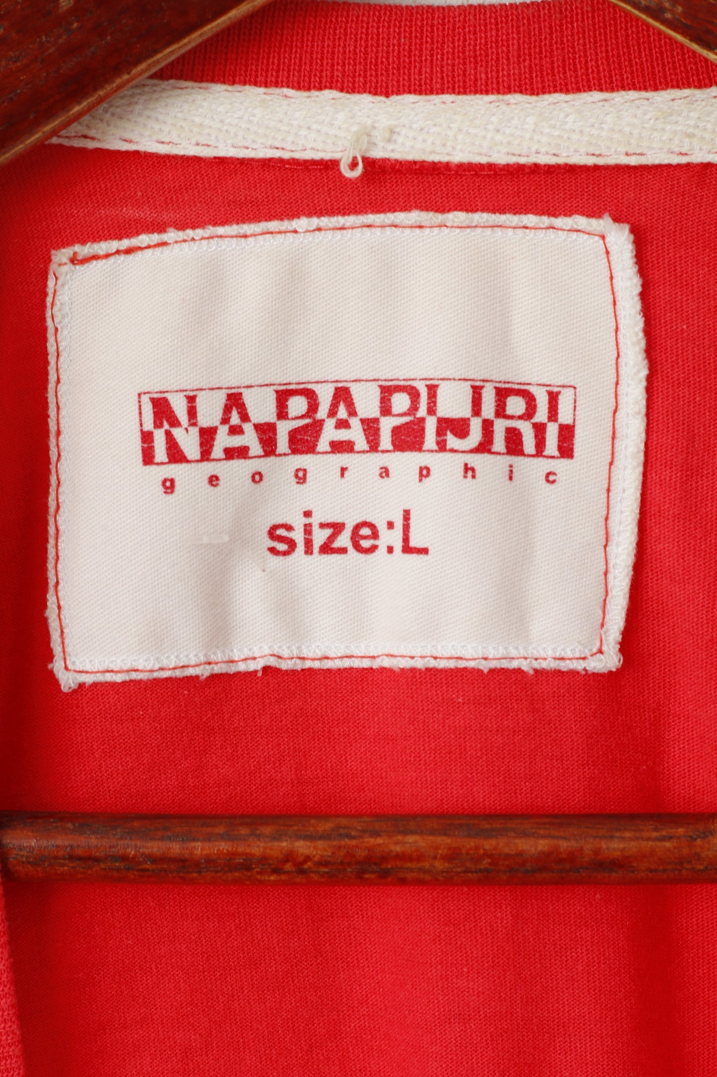 Napapijri Geographic Women L T- Shirt Red Embroided Logo Sport Top