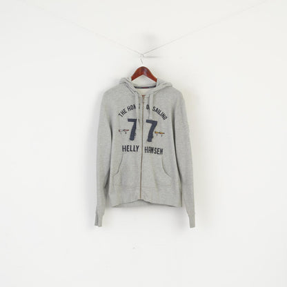 Helly Hansen Men L Sweatshirt Gray Cotton Vintage Full Zip Hooded Sportswear Top