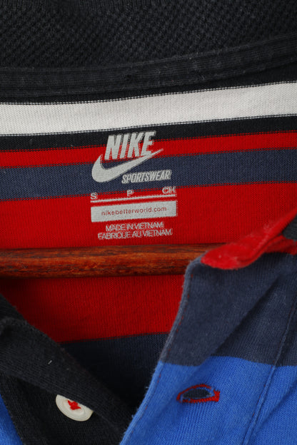 Nike Men S Polo Shirt Blue Red Striped Cotton Sportswear Slim Fit Classic Top