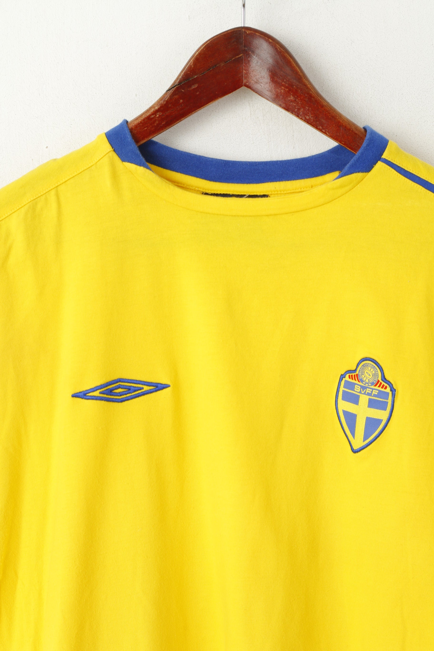 Maglia Umbro da uomo S gialla in cotone Svenska Fotbollförbundet Football Club Sport Top