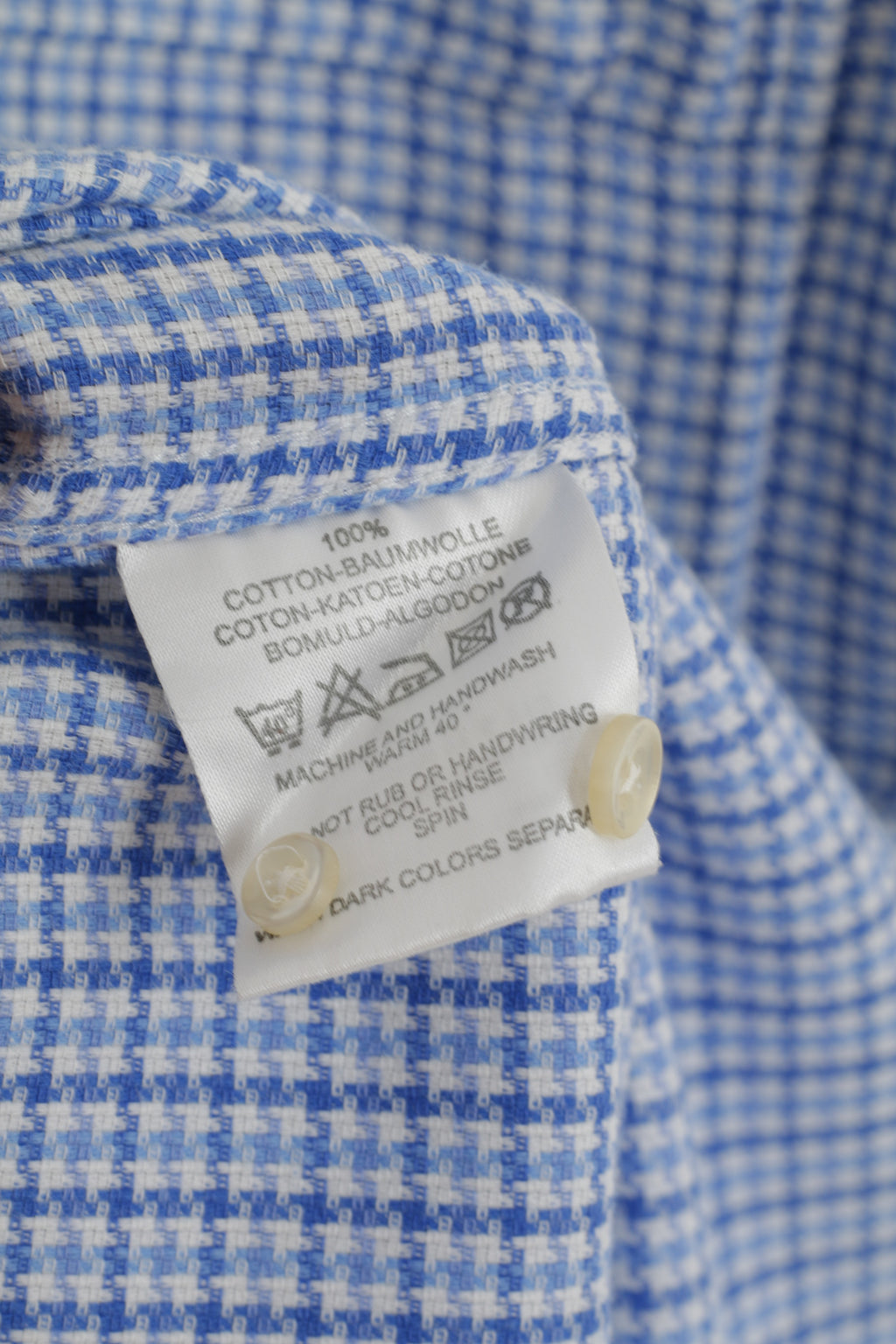 Jaeger Men 15.5 39 M Casual Shirt Blue Houndstooth Cotton Long Sleeve Top