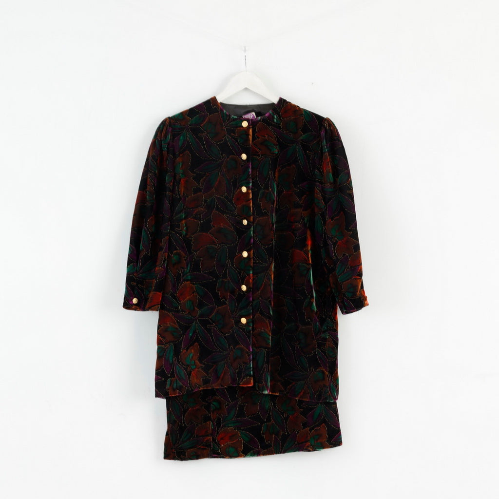 C&amp;A Jessica Femmes 42 L Jupe Costume Blazer Jupe Noir Floral Vintage Or Détaillé 