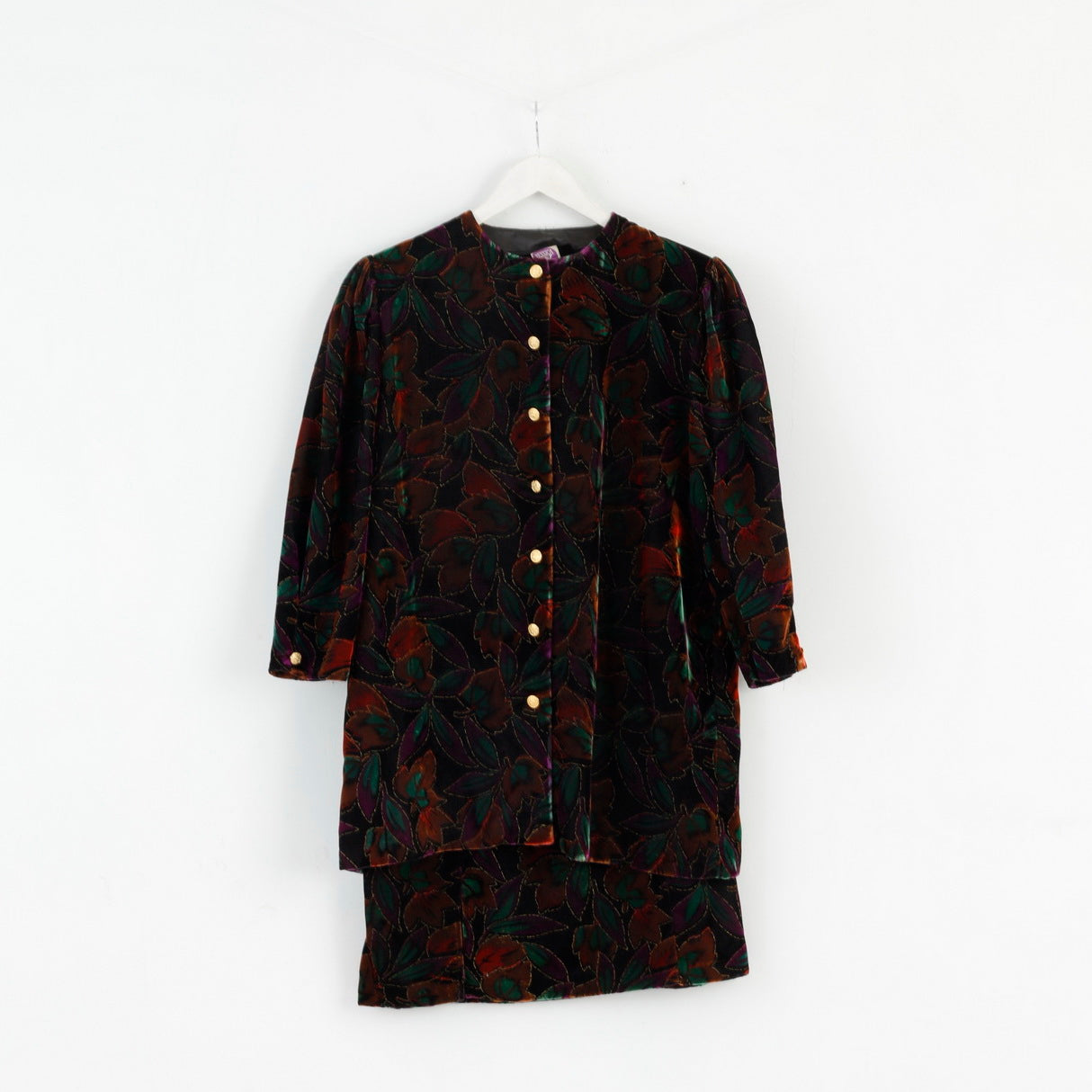 C&amp;A Jessica Femmes 42 L Jupe Costume Blazer Jupe Noir Floral Vintage Or Détaillé 