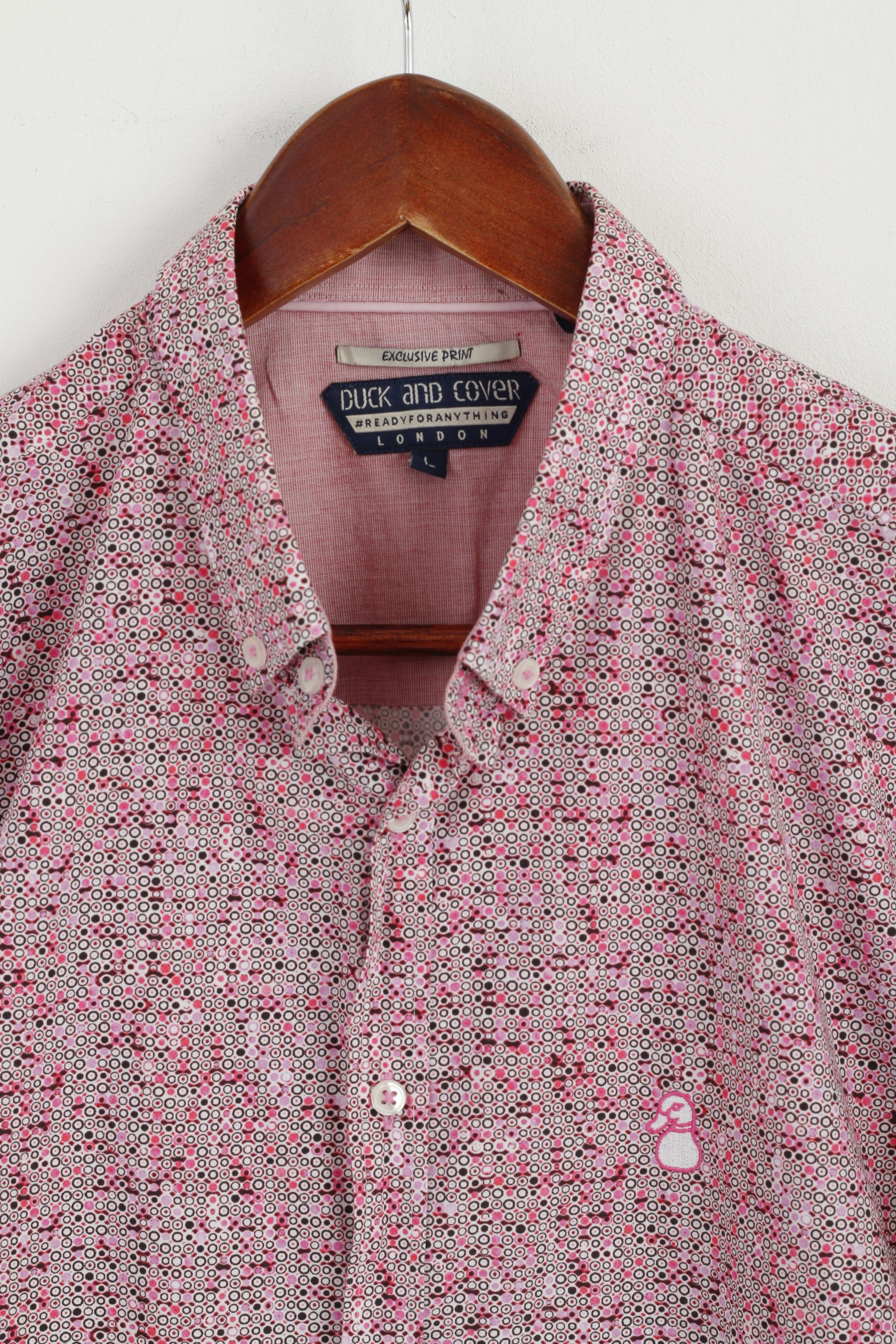 Duck And Cover Men L (M) Casual Shirt Pink Exclusive Print Short Sleeve Top