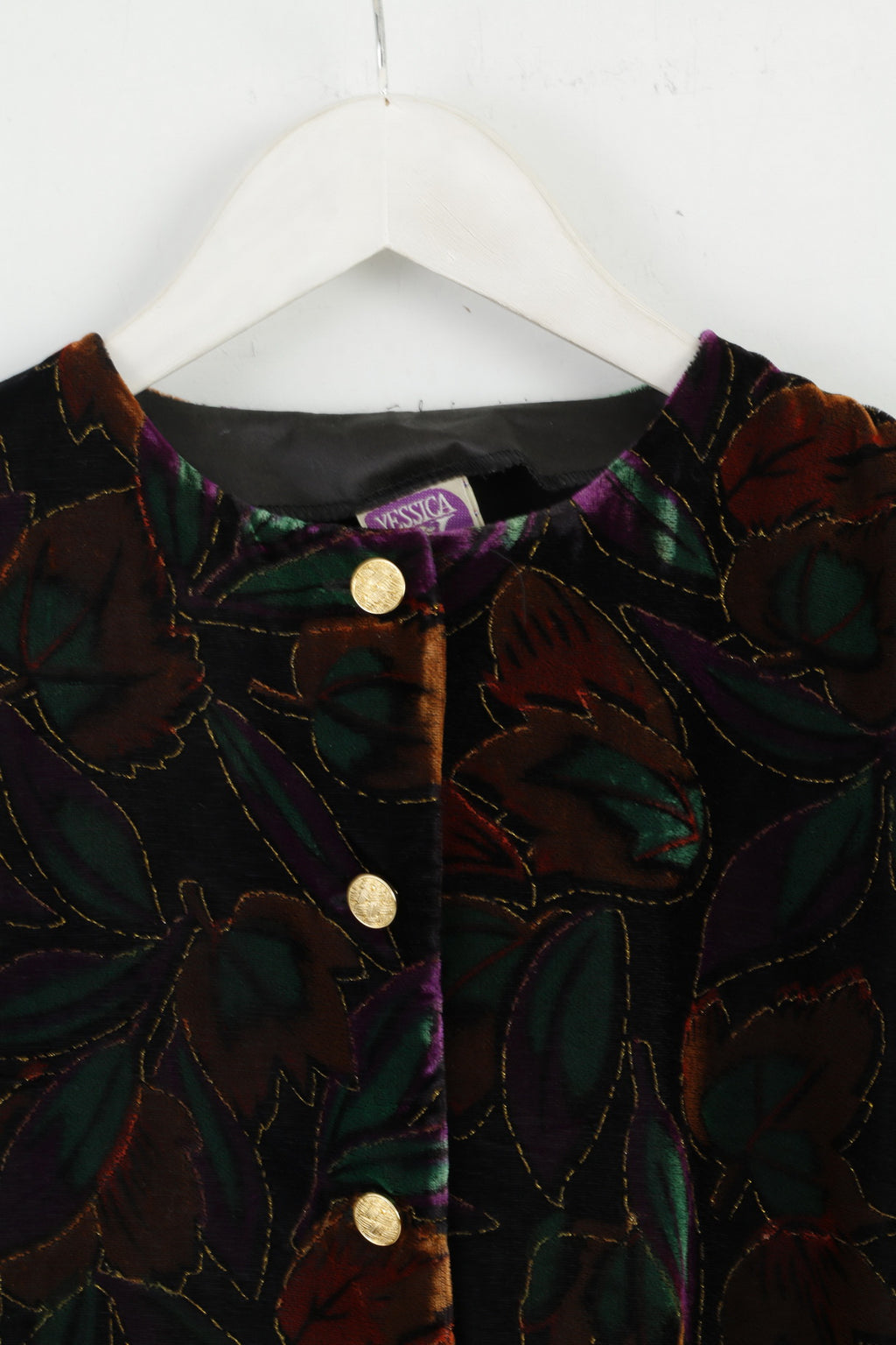 C&amp;A Jessica Femmes 42 L Jupe Costume Blazer Jupe Noir Floral Vintage Or Détaillé 